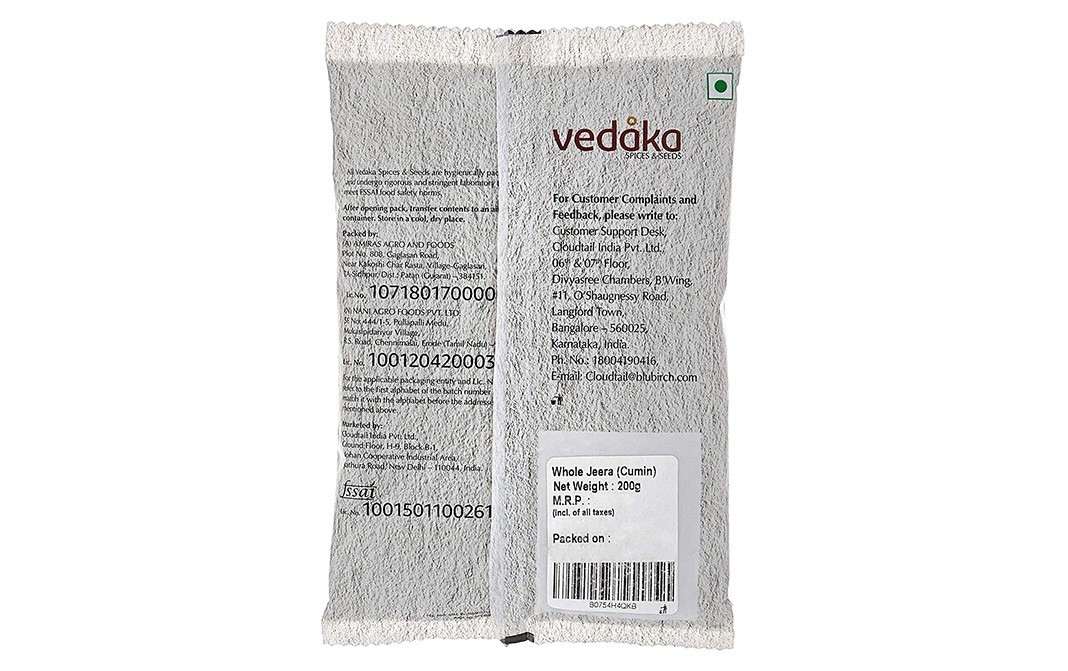Vedaka Whole Jeera    Pack  200 grams